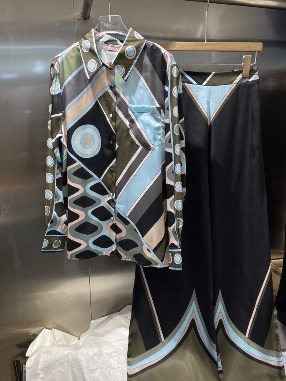 Emilio Pucci Women's Satin Blouse + Satin Wide-Leg Pants